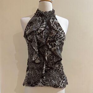 BCX Leopard Print Scarf-Style Halter Top - Black & White